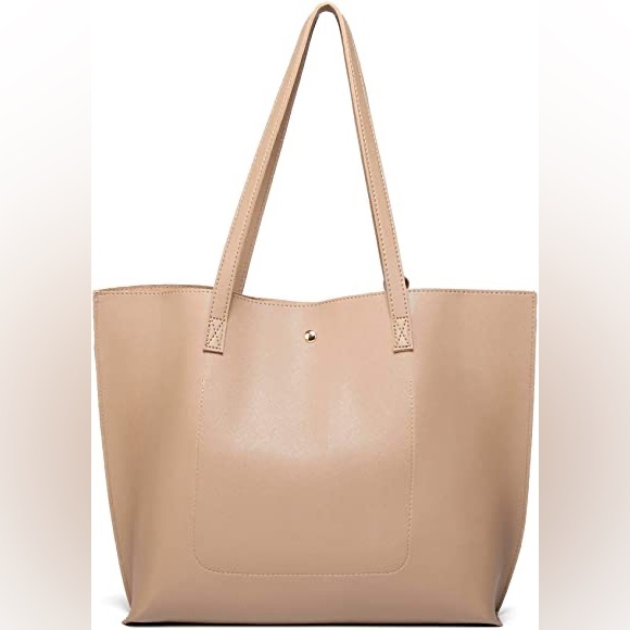 SAND SOFT FAUX LEATHER TOTE SHOULDER BAG - Picture 3 of 6